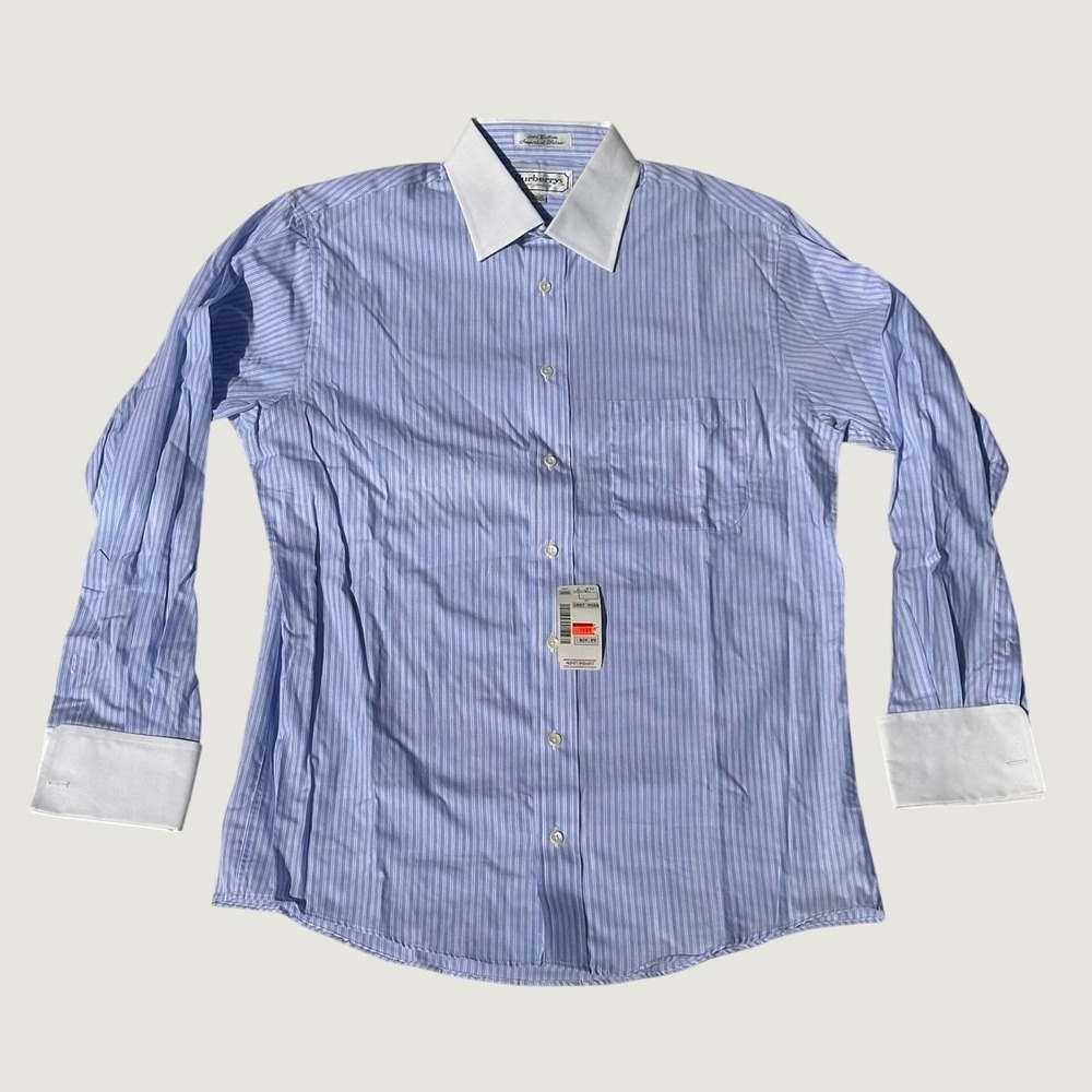 Vtg Burberrys of London Mens Striped Dress Shirt Blue White French Cuff 15.5 33